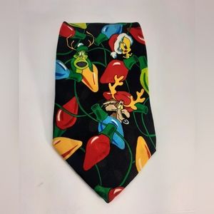 Vintage 100% Silk Looney Tunes Christmas Neck Tie Taz Tweety Coyote